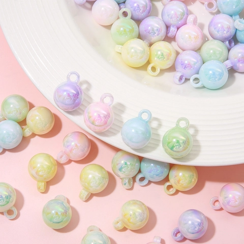 Irisierende Acryl Rundperlen Macaron Farbe Große Loch DIY Handgemachte Schmuck Handwerk Anhänger Armband Halskette Zubehör