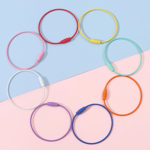 Candy Color Stainless Steel Wire Key Rings With Screw Locking Colored Cable Loops For DIY Keychain Luggage Tag Accessories Flexible Key Holder Rings