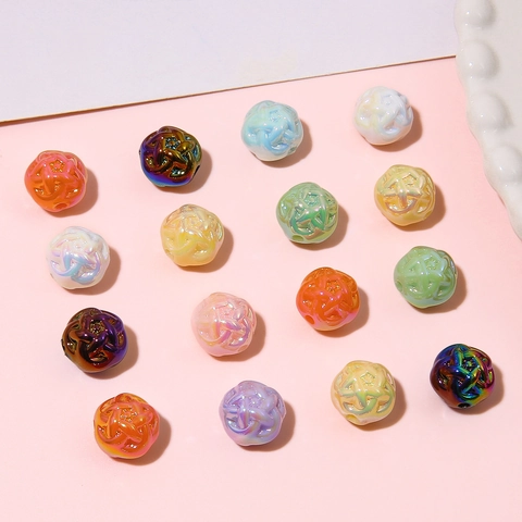 Perle Sfuse a Forma di Fiore con Palla di Lana in Acrilico Iridescente Multicolore Perle Distanziatrici Intagliate da 11mm per Creazione di Gioielli Fai da Te Bracciale Collana Accessori