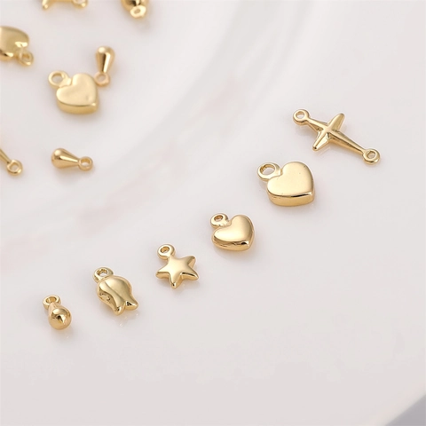14K Gold Filled Copper Pendants Heart Star Rose Cross Charms For DIY Jewelry Making Necklaces Bracelets Accessories Pendant Only