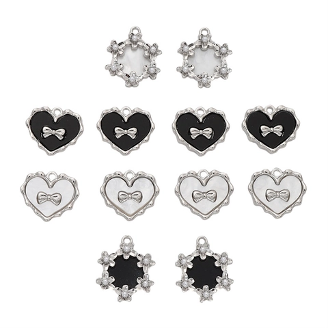 DIY Alloy Black White Enamel Tulip Star Moon Heart Bowknot Pendant Charms For Handmade Jewelry Making Accessories
