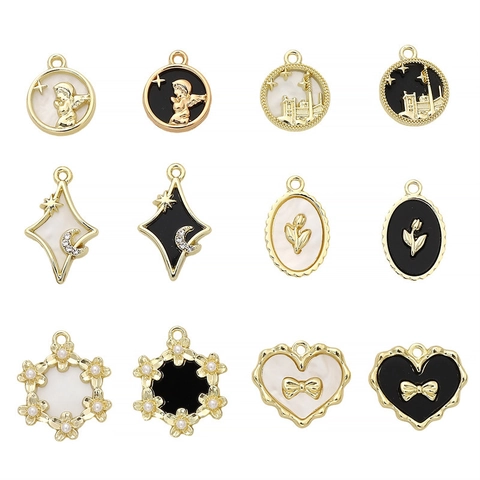 Vintage Alloy DIY Jewelry Pendants Heart Angel Flower Tulip Star Moon Castle Enamel Shell Charms For Necklace Bracelet Making