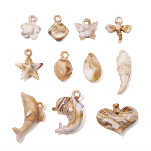 Acrylic Marble Pattern Tortoise Shell DIY Pendants For Jewelry Making Sea Creature Heart Butterfly Dragonfly Resin Charms