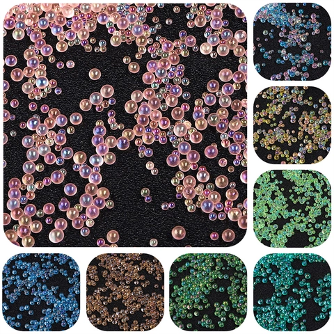 Iridescent No-Hole Glass Seed Beads 2-3.5mm DIY Jewelry Making Epoxy Resin Filling Bubble Beads For Nail Art Crafts