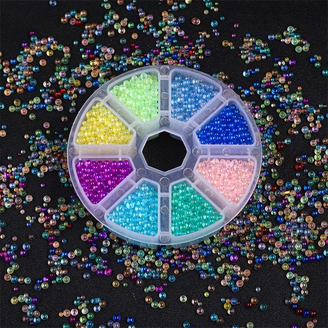 Iridescent No-Hole Glass Seed Beads 2-3.5mm DIY Jewelry Making Epoxy Resin Filling Bubble Beads For Nail Art Crafts