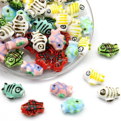 Hand Painted Fish Shape Ceramic Beads For DIY Jewelry Making Retro Style Striped Plaid Porcelain Beads For Necklace Earring