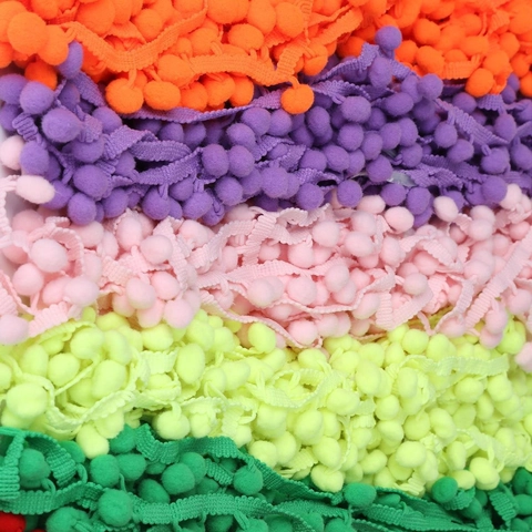 Colorful Handmade Embroidered Pom Pom Fringe Trim Ribbon For DIY Sewing Craft Clothing Home Decor Decoration Accessory