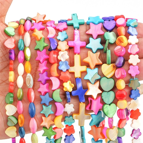 Dyed Shell Beads Mixed Shapes Heart Star Moon Loose Spacer Beads For DIY Jewelry Making Bracelet Necklace Phone Chain