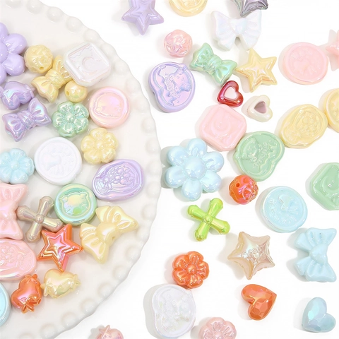 Iridescent Macaron Acrylic Beads Mixed Shapes Heart Star Flower Bow Animals DIY Jewelry Making Craft Accessories Loose Beads