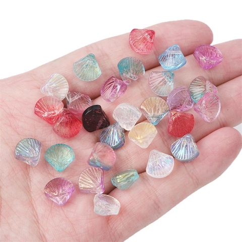 Scallop Shape Glass Beads For DIY Jewelry Making Painted Colorful Shell Loose Beads For Hair Accessories Ornaments