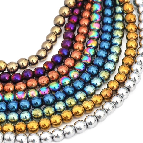 Electroplated Hematite Round Loose Beads Metallic Rainbow Gold Silver Beads For DIY Jewelry Making Necklaces Bracelets Crafts