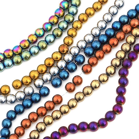 Electroplated Hematite Round Loose Beads Metallic Rainbow Gold Silver Beads For DIY Jewelry Making Necklaces Bracelets Crafts