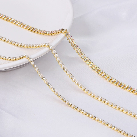 DIY Künstliche Perle Strass Krallenkette Kupfer Metall Basis Galvanisiert 1-10 Yards Nähen Handwerk Schmuckherstellung Zubehör Künstliche Perlenkette Besatz