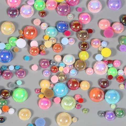 Flatback Half Round ABS Faux Artificial Pearls Iridescent AB Coating Beads For DIY Handmade Hair Accessories Nail Art Jewelry Making