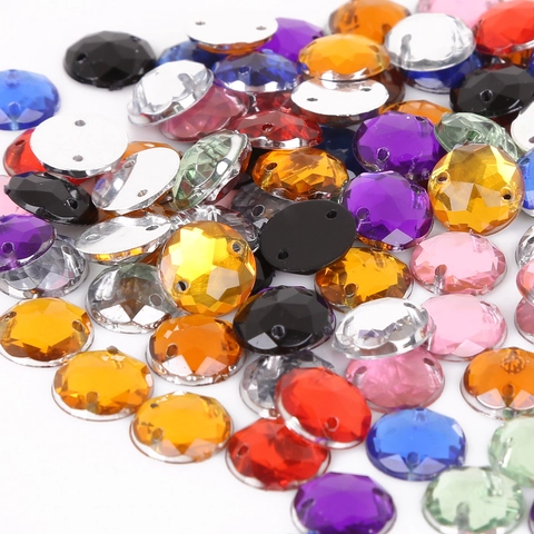 Round Acrylic Sew-On Rhinestones Flatback Faceted Beads With Double Holes For DIY Clothing Sewing Craft Decorative Beads