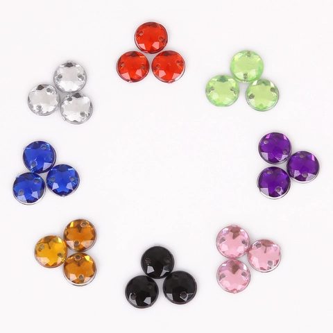 Round Acrylic Sew-On Rhinestones Flatback Faceted Beads With Double Holes For DIY Clothing Sewing Craft Decorative Beads