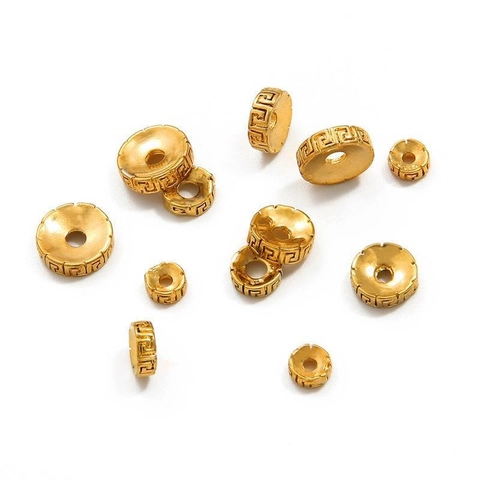 Cuentas Espaciadoras de Cobre Chapado en Oro Vintage con Greca Cuentas Sueltas Redondas Planas para Fabricación Joyas Pulseras DIY