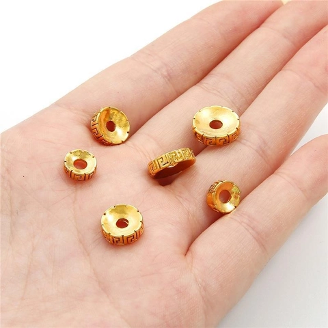 Cuentas Espaciadoras de Cobre Chapado en Oro Vintage con Greca Cuentas Sueltas Redondas Planas para Fabricación Joyas Pulseras DIY