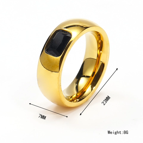 Anillo de Acero Inoxidable Minimalista Chapado en Oro Mujer Zirconia Cúbica Rectangular Banda Ancha Joyería Moda