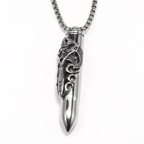 Retro Punk Titanium Steel Dragon Scepter Bullet Pendant Necklace Openable Perfume Bottle Urn Necklace For Men Jewelry Gift