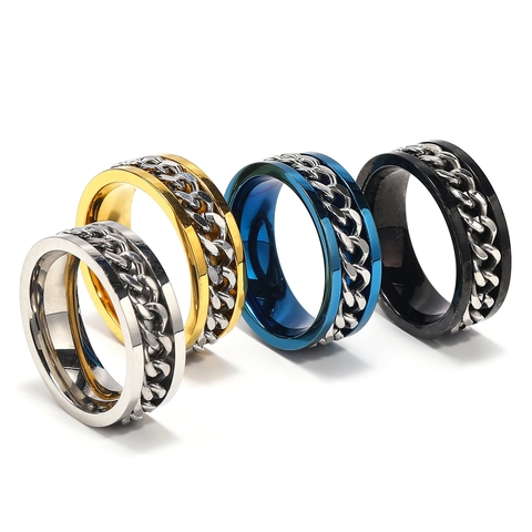 Anillo Giratorio de Acero de Titanio para Hombre Cadena Giratoria Anillo Decorativo Estilo Hip Hop Street Joyería Personalizada Anillo de Dedo