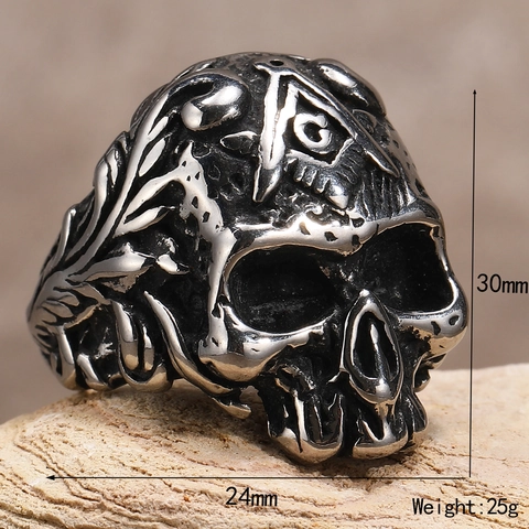 Hip Hop Punk Masonic Skull Ring For Men Gothic Freemasonry Signet Ring Titanium Steel Square Compass Letter G Jewelry