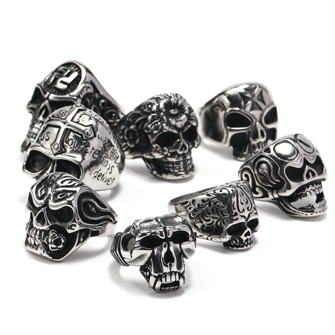 Anello Teschio Vintage Gotico in Acciaio al Titanio Invecchiato Punk Scheletro Croce Anello da Dito per Uomo Donna Gioielli Halloween