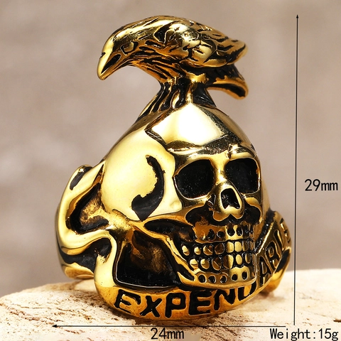 Stainless Steel Gothic Skull Crow Ring For Men Punk Biker Jewelry Retro Biker Skeleton Band Ring Gold Silver Black