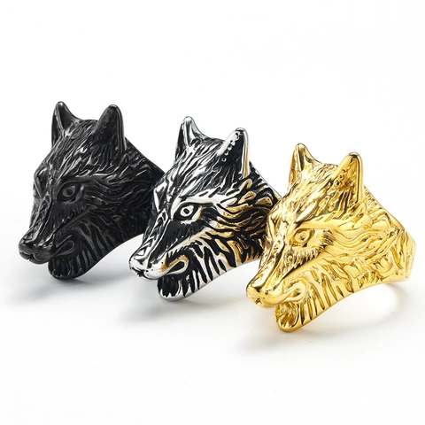 Vintage Wolf Head Titanium Steel Ring Punk Rock Dominating Men Ring Animal Biker Jewelry Goth Gothic Finger Accessories