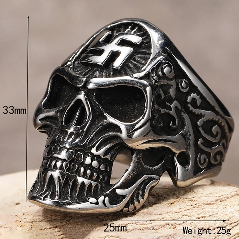 Anello Teschio Vintage Gotico in Acciaio al Titanio Invecchiato Punk Scheletro Croce Anello da Dito per Uomo Donna Gioielli Halloween