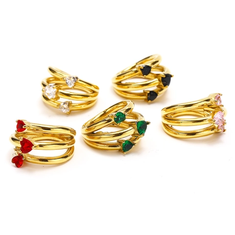 Titanstahl Drei Herzen Strass Ring Für Damen Gold Zweifarbig Mehrschichtig Stapelbar Herzförmig Fingerring Mode Schmuck