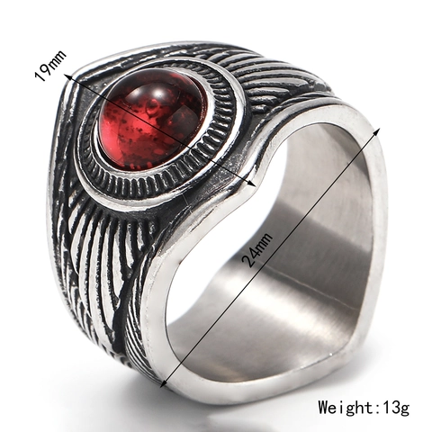 Anillo de Sello para Hombre de Acero de Titanio de Estilo Indio Vintage Retro Punk Hip Hop Pluma Joyería para Hombre