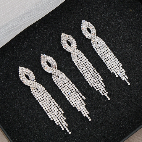 Luxury Rhinestone Jewelry Set Alloy Multi Row Choker Necklace Y Shaped Tassel Earrings Bracelet Ring For Wedding Party Women