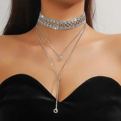 Gargantilla de Flecos de Estrás de Lujo Joyas de Cristal de Cobre Brillante para Banquete de Boda Fiesta Accesorio para Mujer