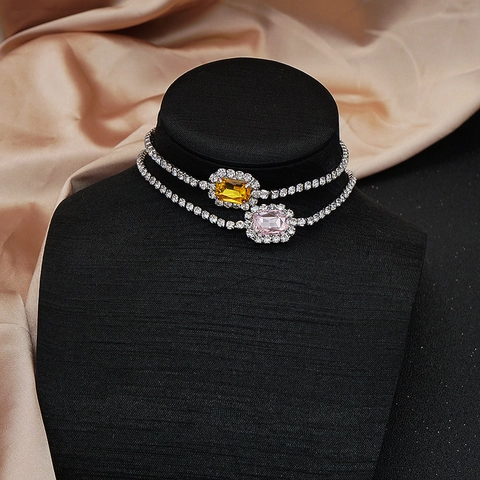 Elegante Collar Choker de Cobre y Cristal Con Colgante Rectangular de Diamantes de Imitación Joyería Geométrica Minimalista Para Mujer Banquete Joyería Cuello