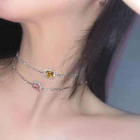Elegante Collar Choker de Cobre y Cristal Con Colgante Rectangular de Diamantes de Imitación Joyería Geométrica Minimalista Para Mujer Banquete Joyería Cuello