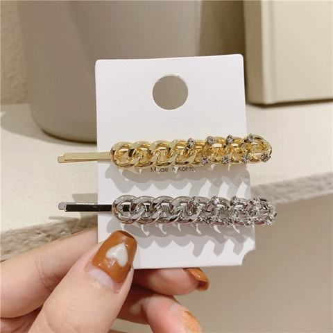 Korean Style Alloy Chain Rhinestone Hair Clips Retro Gold Silver Plated Bobby Pin Fashion Hair Accessories For Women Party