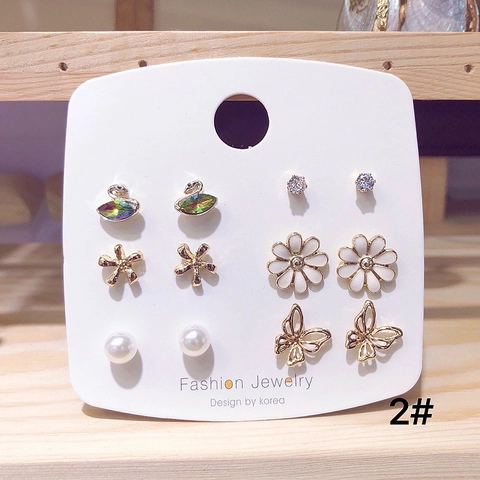 Set di 6 Paia di Orecchini in Lega Stile Coreano per Donna Dolce Cuore Farfalla Cigno Perno in Argento Sterling 925 Gioielli