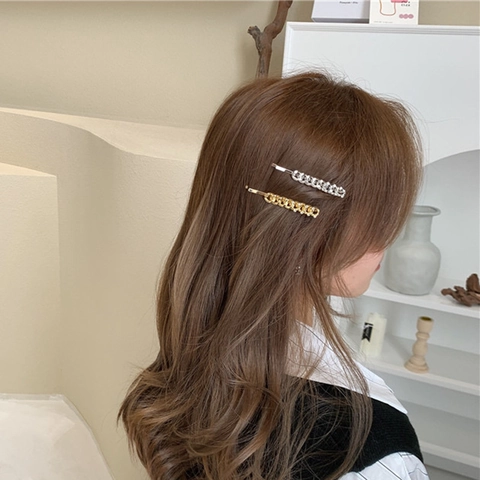 Korean Style Alloy Chain Rhinestone Hair Clips Retro Gold Silver Plated Bobby Pin Fashion Hair Accessories For Women Party