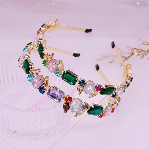 Vintage Luxury Multicolor Crystal Floral Headband Alloy Rhinestone Headwear For Bridal Wedding Party Women Hair Accessories