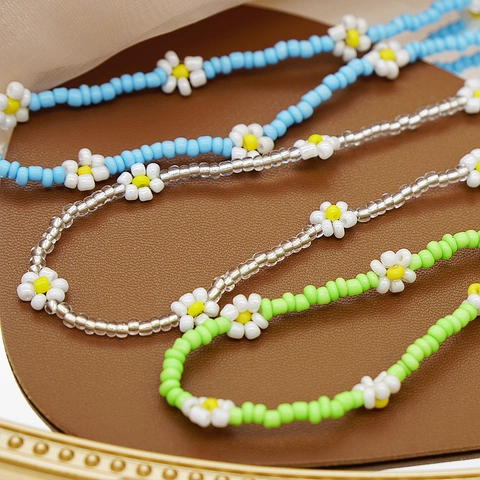 Colorful Beaded Daisy Choker Necklace For Women Girls Handmade Flower Seed Bead Short Necklace Bohemian Summer Beach Jewelry