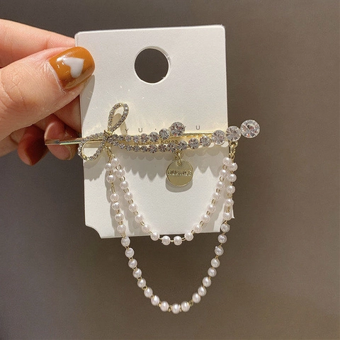 Luxus Koreanischer Stil Gold Legierung Schmetterling Strass Haarspange Elegant Künstliche Perle Quaste Bobby Pin Schmuck