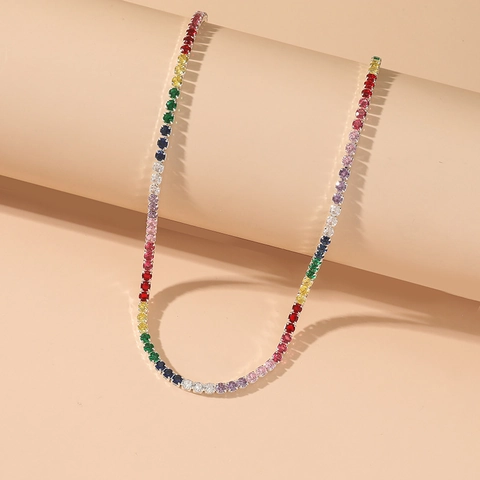 Collar de Tenis de Circonia Arcoíris para Mujer Multicolor Aleación Galvanizada Cadena de Clavícula Joyería de Fiesta