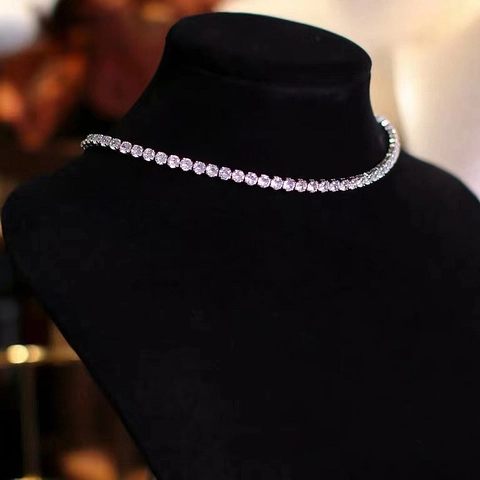 Collar de Tenis de Circonia de Cobre de Moda Corte Cuadrado Cadena de Clavícula Brillante Gargantilla para Mujeres Accesorio de Cuello de Lujo