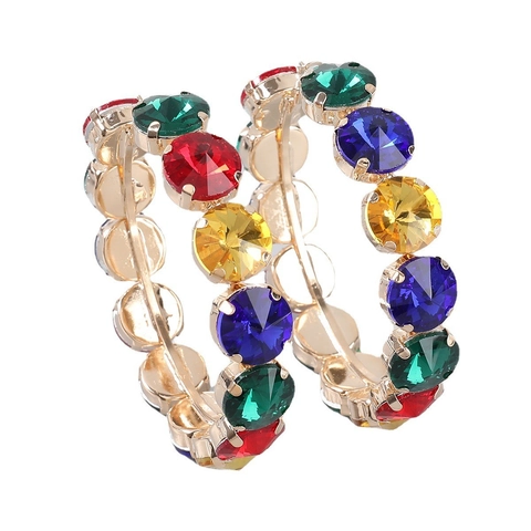 Luxury Alloy Glass Crystal Large Hoop Earrings With 925 Sterling Silver Post Oversized Rhinestone Round Earrings For Women Fashion Party Jewelry