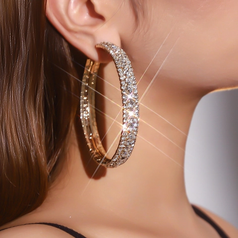 Exaggerated 8cm Large Hoop Earrings For Women Gold Silver Plated Copper Rhinestone Pavé Round Circle Earrings Party Jewelry
