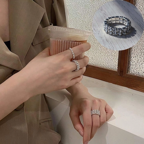 Fashion Women Rhinestone Elastic Multi Row Ring Sparkling Versatile Stretch Claw Chain Jewelry Gift For Daily Wear Party Accessory