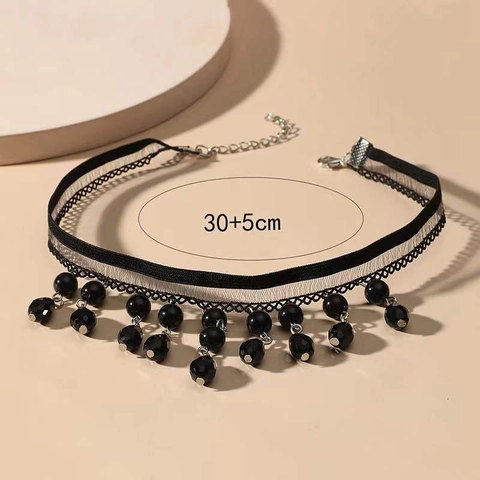 Collier Choker en Dentelle Noire avec Cristal Élégant pour Femme Gothique Vintage Frange de Perles Goutte d'Eau Bijoux de Soirée