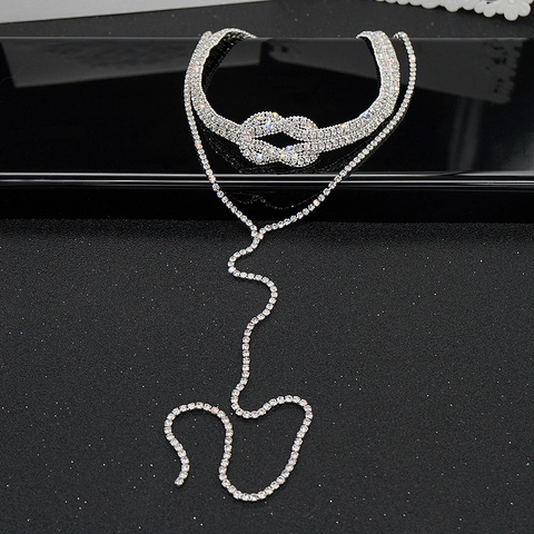 Conjunto de Gargantilla con Nudo de Strass y Collar Largo en Y con Borla para Mujer Joyería Elegante para Banquete