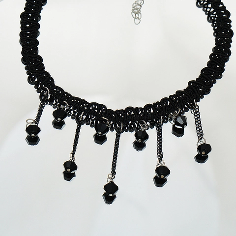 Collar de Gargantilla de Encaje Negro Gótico Vintage para Mujer Con Borla de Cristal de Gota de Agua Joyería de Boda